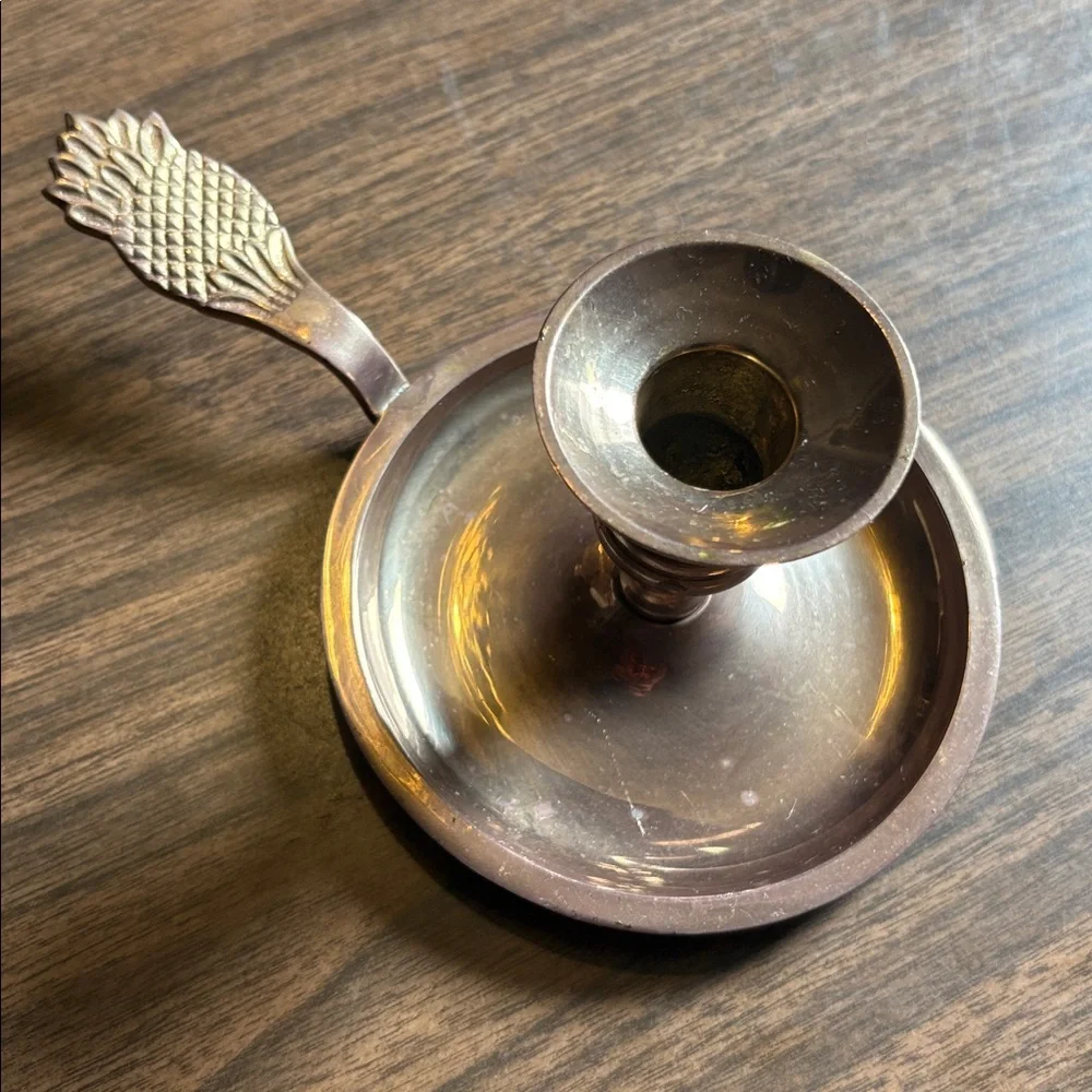 Brass Chamberstick VINTAGE Candle Holder Pineapple Handle